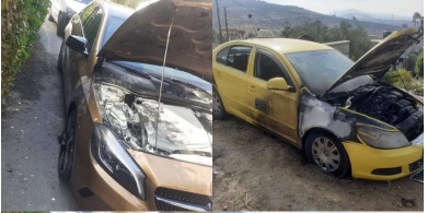 مستوطنون يحرقون سيارتين بقرية فرعتا غرب نابلس