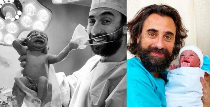 رضيع ينزع كمامة الطبيب فور ولادته.. والأخير يعلق 