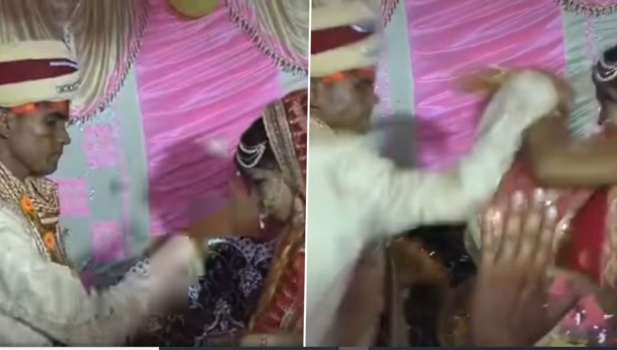 فيديو .. شجار وصفعات بين عروسين في الكوشة
