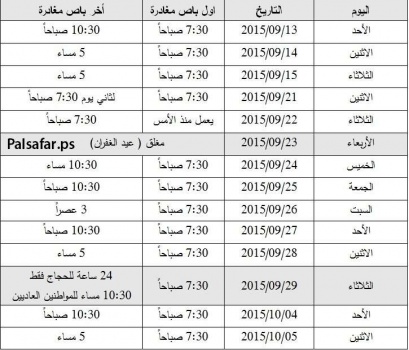 هام محدث/ تعديل مواعيد اغلاق معبر الكرامة فترة الاعياد اليهودية خلال الاشهر(9-10) سبتمبر واكتوبر 2015