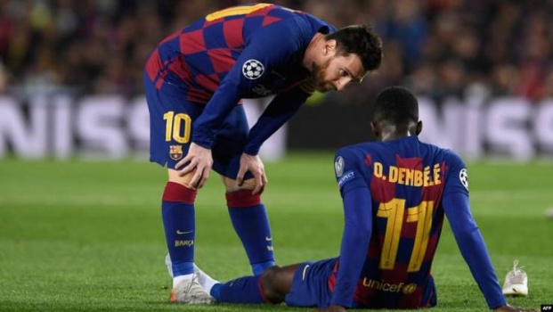 برشلونة يعلن اصابة نجمه ديمبيلي