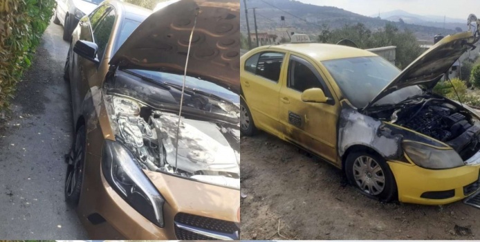 مستوطنون يحرقون سيارتين بقرية فرعتا غرب نابلس