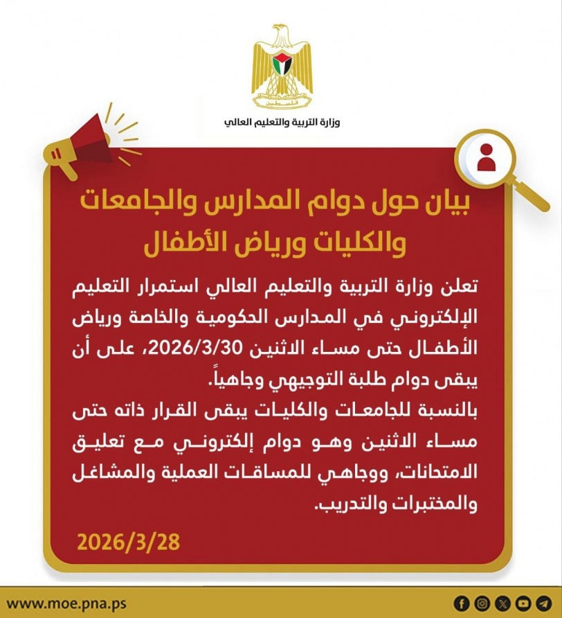 التربية تقرر استمرار التعليم الإلكتروني عن بعد