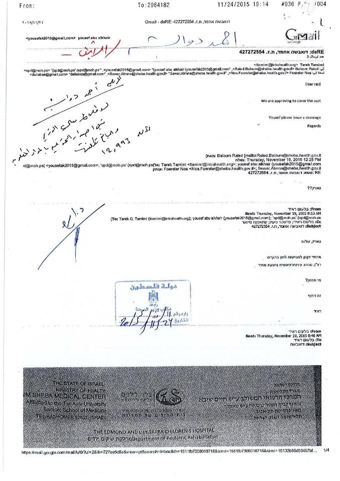 وزارة الصحة الفلسطينية تؤكد: إسرائيل طالبتنا بتكلفة علاج عائلة دوابشة (بالصور)
